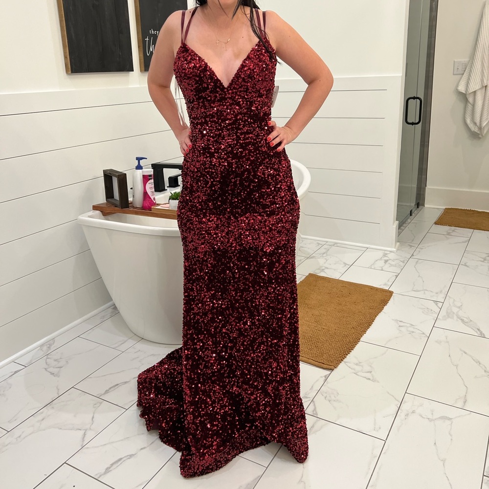 Sherri Hill ball gown, size 8, Cranberry color